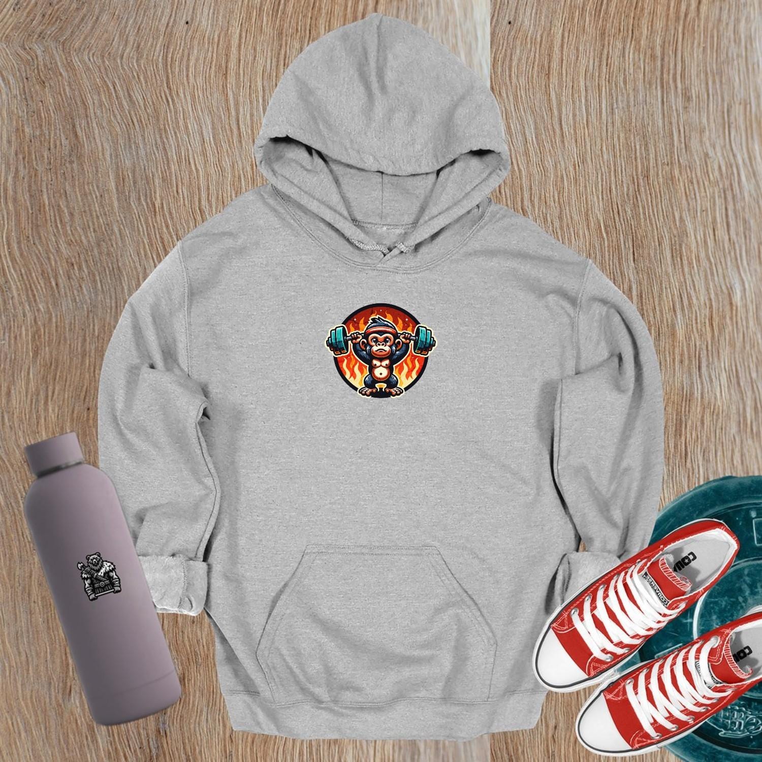 Alt text: "Vibrant gym hoodie featuring a fierce lifting monkey design, ideal for workouts and casual wear, embodying motivation and fitness."