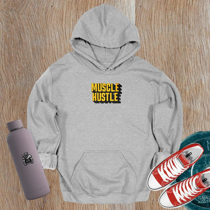 Alt text: "Muscle Hustle hoodie featuring a bold graphic design that symbolizes strength and determination, perfect for fitness enthusiasts."