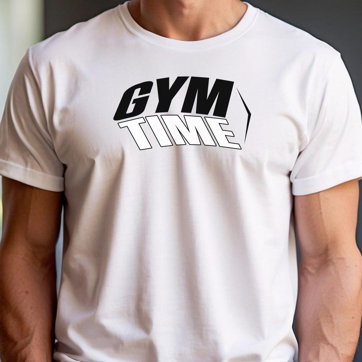 "Bold graphic gym T-Shirt featuring 'TIME' slogan, perfect for workouts and casual wear. Stylish and motivational athletic wear."