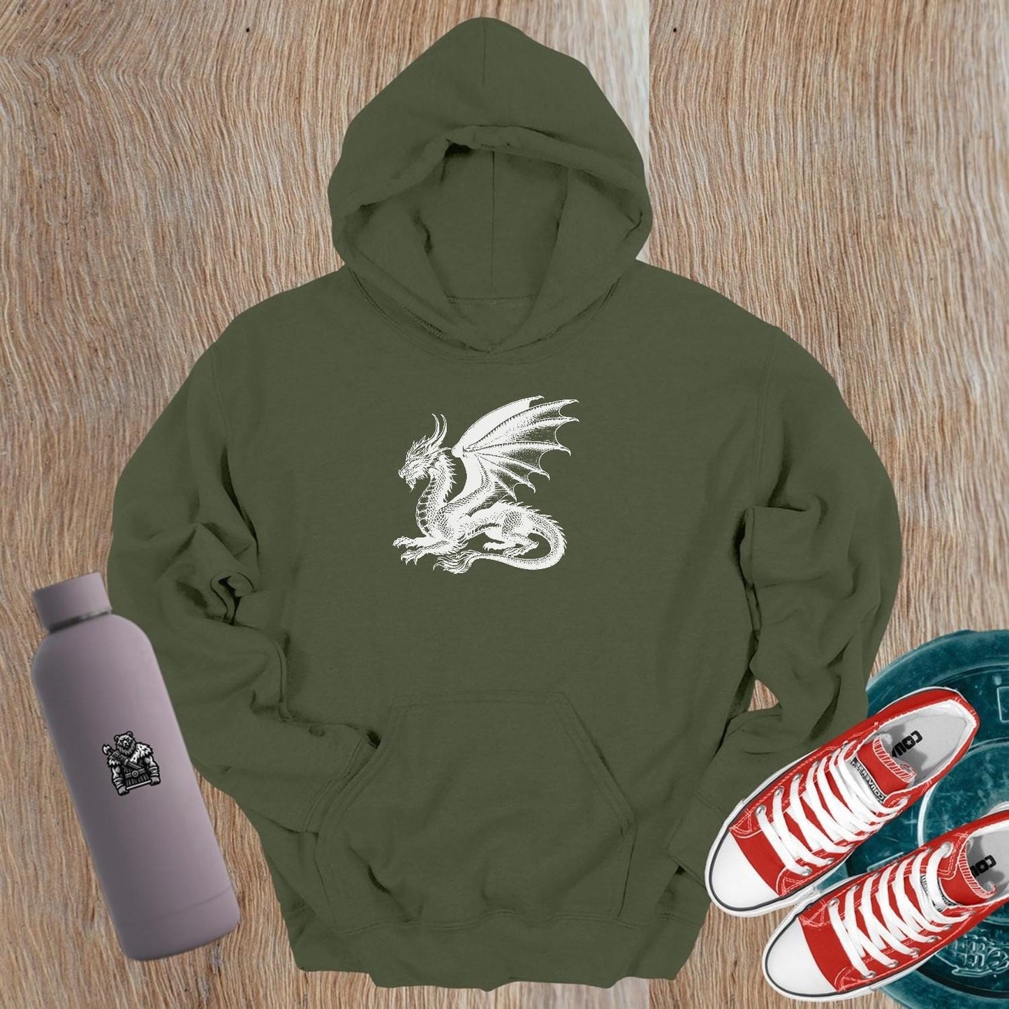 "Men's gym Dragon Hoodie with bold dragon graphic, perfect for workouts and casual wear. Features a comfortable fit for freedom of movement."