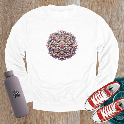 "Vibrant mandala design sweatshirt, perfect for gym workouts and casual outings, showcasing creativity, motivation, and unique style."