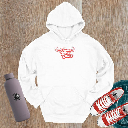 "Stylish 'Gym Time' hoodie featuring a bold graphic design, perfect for fitness enthusiasts. Ideal for workouts or casual wear."