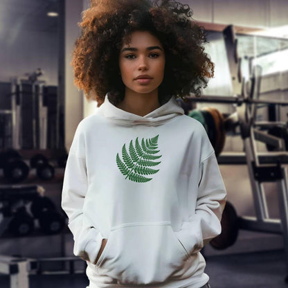 "Fern Graphic Hoodie for active lifestyle, showcasing a vibrant fern design, perfect for gym workouts or casual outings in style."