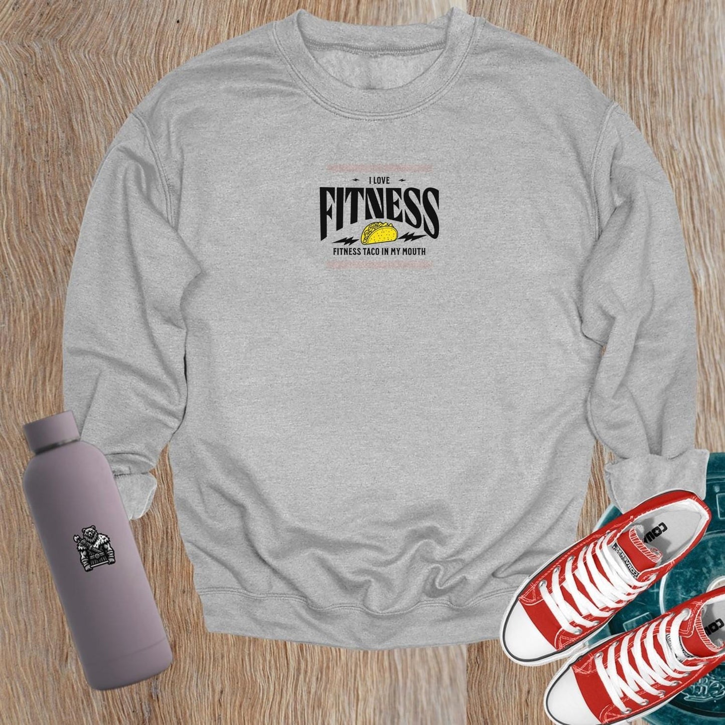 "Vibrant Taco Sweatshirt featuring a playful taco graphic, ideal for gym sessions and casual lounging. Fits all body types."