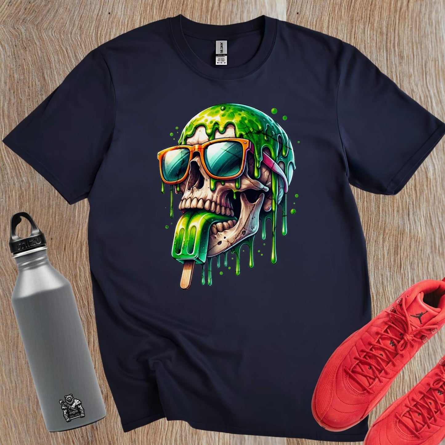 "Fierce skull graphic T-shirt for gym, featuring bold colors and edgy design. Perfect for workouts, casual outings, and self-expression."
