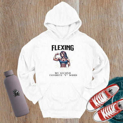 "Bold gym hoodie featuring a powerful graphic design celebrating strength and empowerment, perfect for workouts and casual wear."