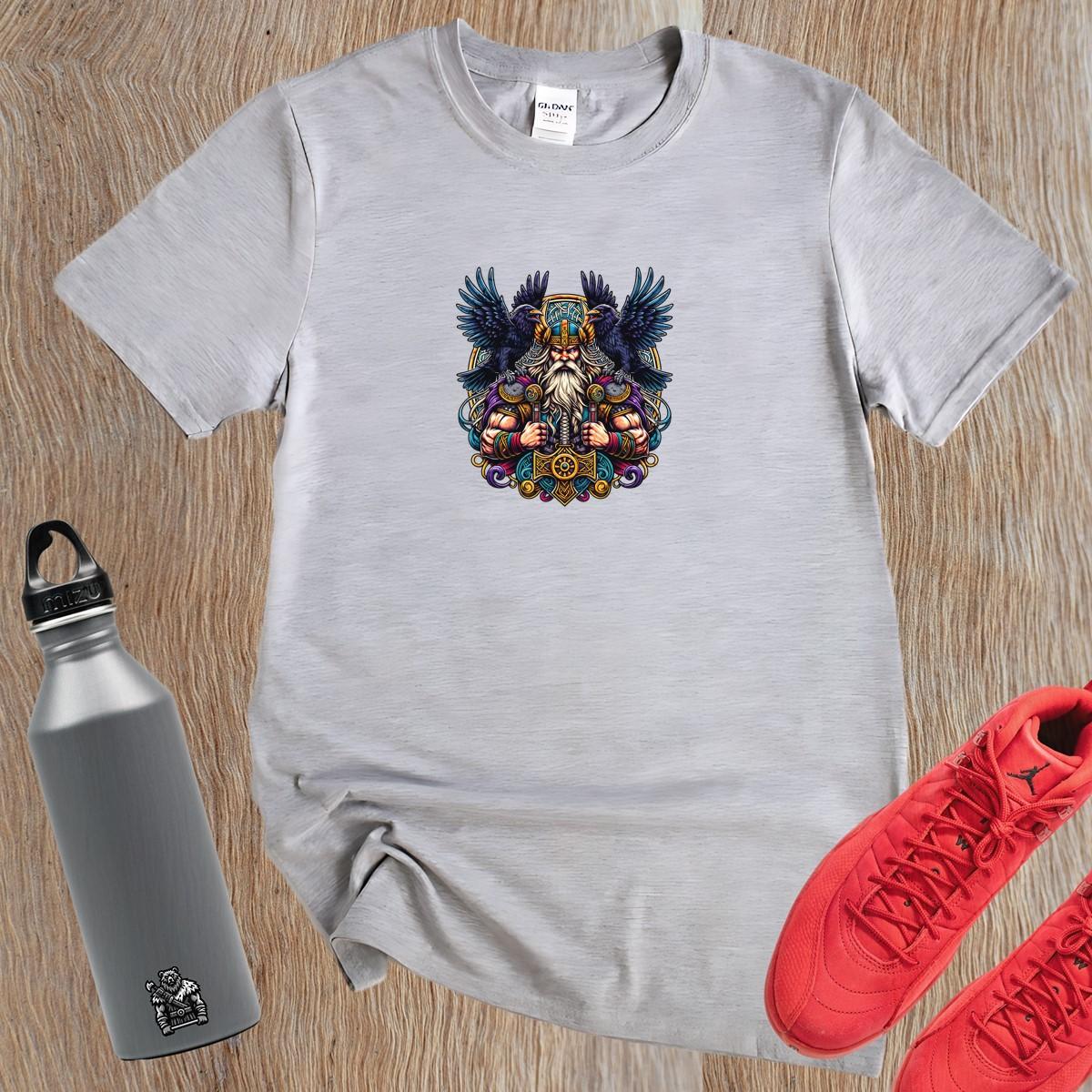 "Viking-inspired gym T-shirt featuring bold graphics that inspire strength and motivation, perfect for fitness enthusiasts."