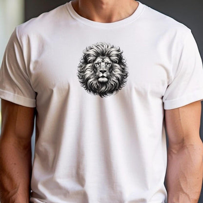"Detail of a dynamic Lion T-Shirt featuring a powerful lion graphic, symbolizing strength and resilience for gym enthusiasts."