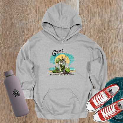 "Vibrant gym hoodie showcasing playful fitness design, perfect for post-workout lounging or socializing; blends style and comfort."