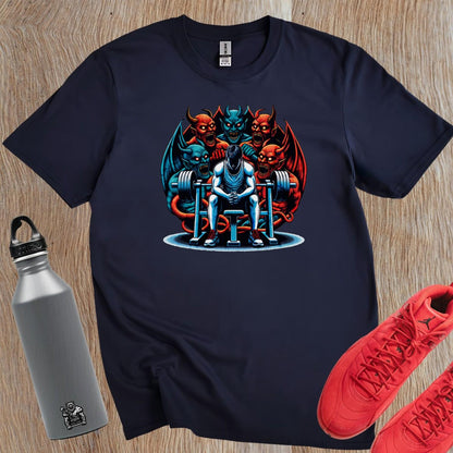 Alt text: "Bold gym T-shirt featuring a striking design that embodies strength and perseverance, perfect for fitness enthusiasts to inspire workouts."
