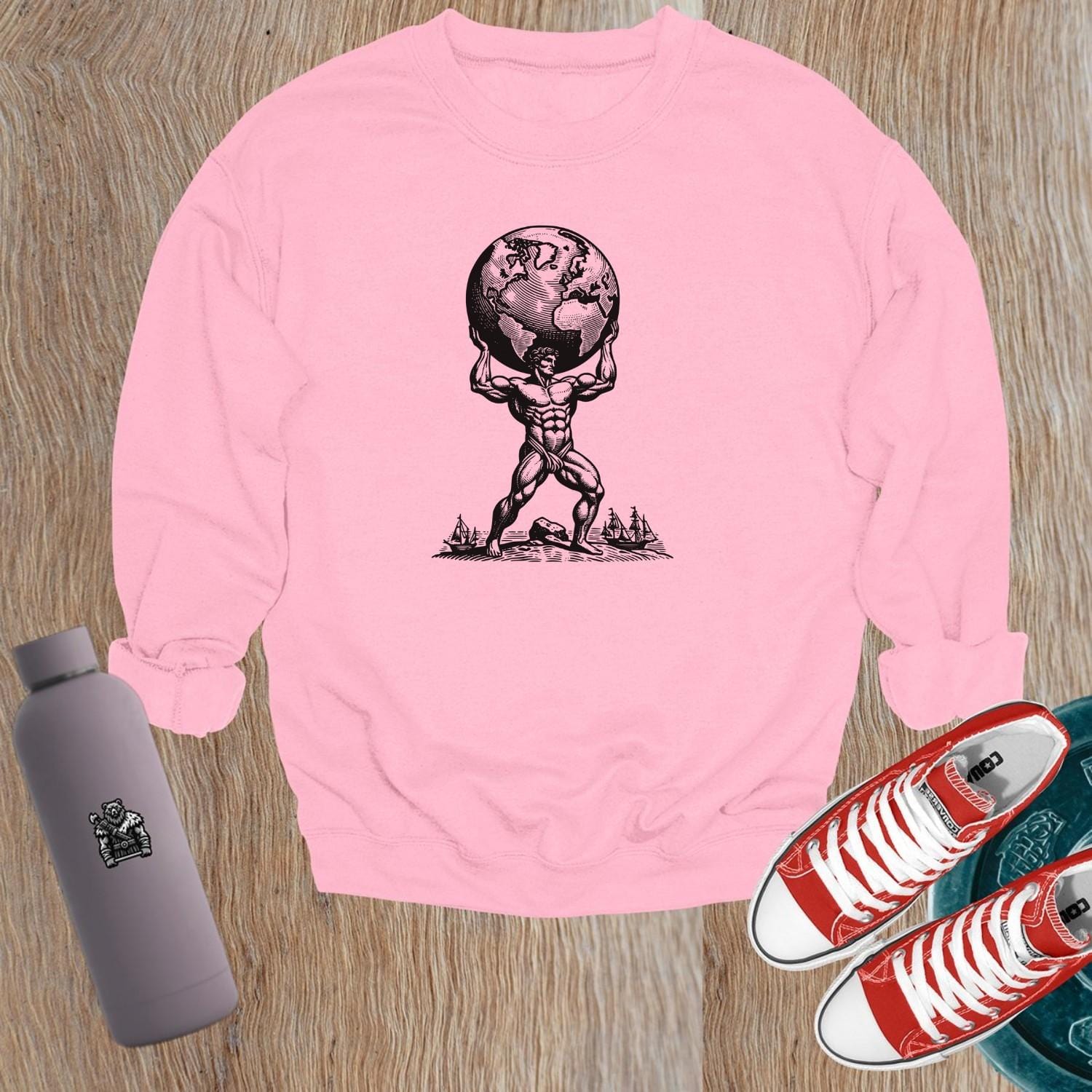 "Men's gym sweatshirt featuring an inspiring strength graphic, designed for comfort and style during workouts or casual wear."