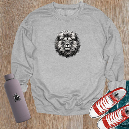 "Fierce lion graphic sweatshirt for gym enthusiasts, showcasing a powerful lion design symbolizing strength and resilience for workouts."