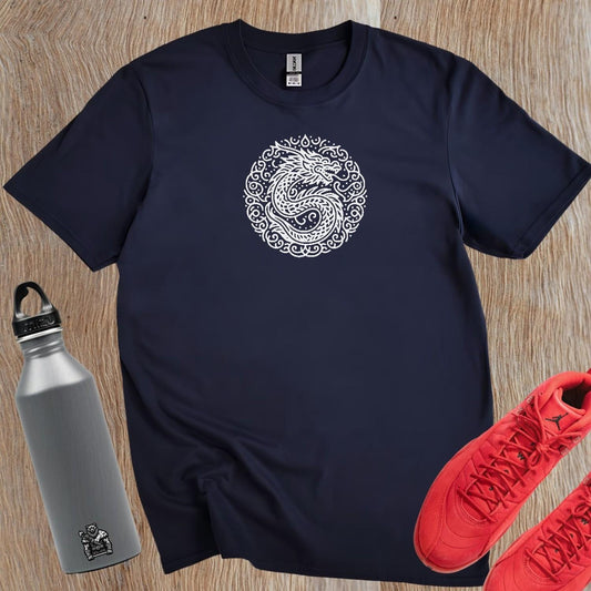Bold dragon graphic T-shirt for gym enthusiasts, symbolizing strength and resilience. Perfect fit for workouts, showcasing community spirit.