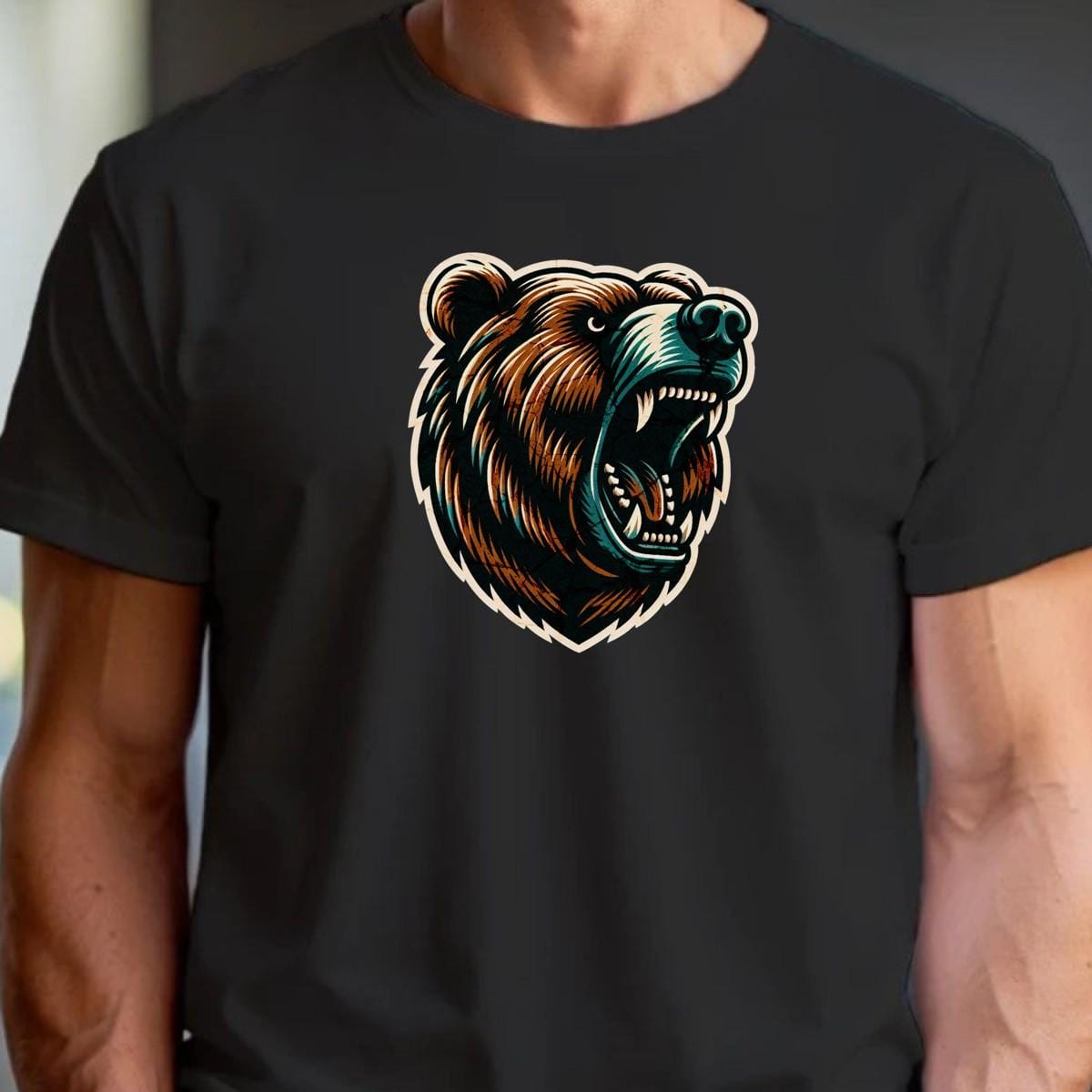 "Fierce bear graphic T-shirt for gym enthusiasts, symbolizing strength, resilience, and determination. Perfect for workouts and casual wear."