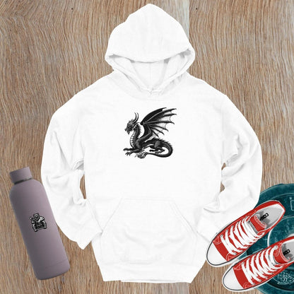 "Black gym hoodie featuring a bold strength logo, relaxed fit for comfort and style, perfect for workouts and casual wear."