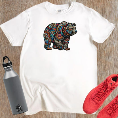 Alt text: "Vibrant Bear Gym T-Shirt featuring an artistic bear design symbolizing strength and resilience, ideal for workouts and fitness enthusiasts."