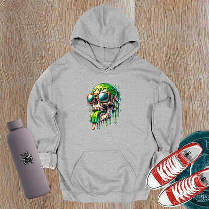 Alt text: "Bold Skull Pop Hoodie featuring a vibrant, dripping skull graphic, perfect for gym workouts and casual hangouts. Edgy design meets ultimate comfort."