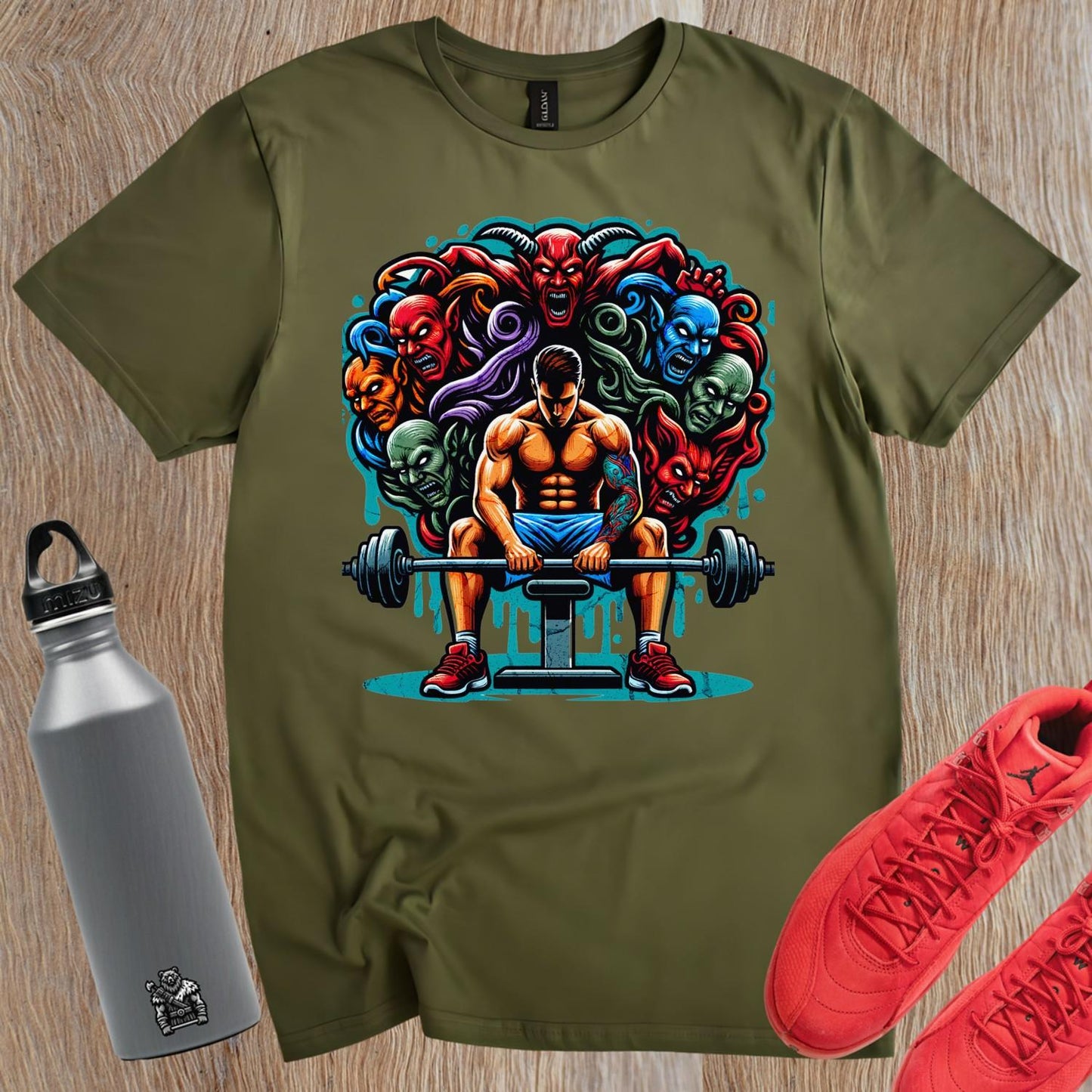 "Dynamic gym T-shirt featuring a powerful beast graphic symbolizing strength and resilience, perfect for fitness enthusiasts to inspire workouts."