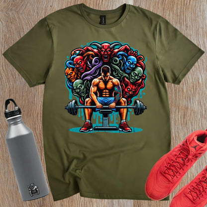 "Dynamic gym T-shirt featuring a powerful beast graphic symbolizing strength and resilience, perfect for fitness enthusiasts to inspire workouts."