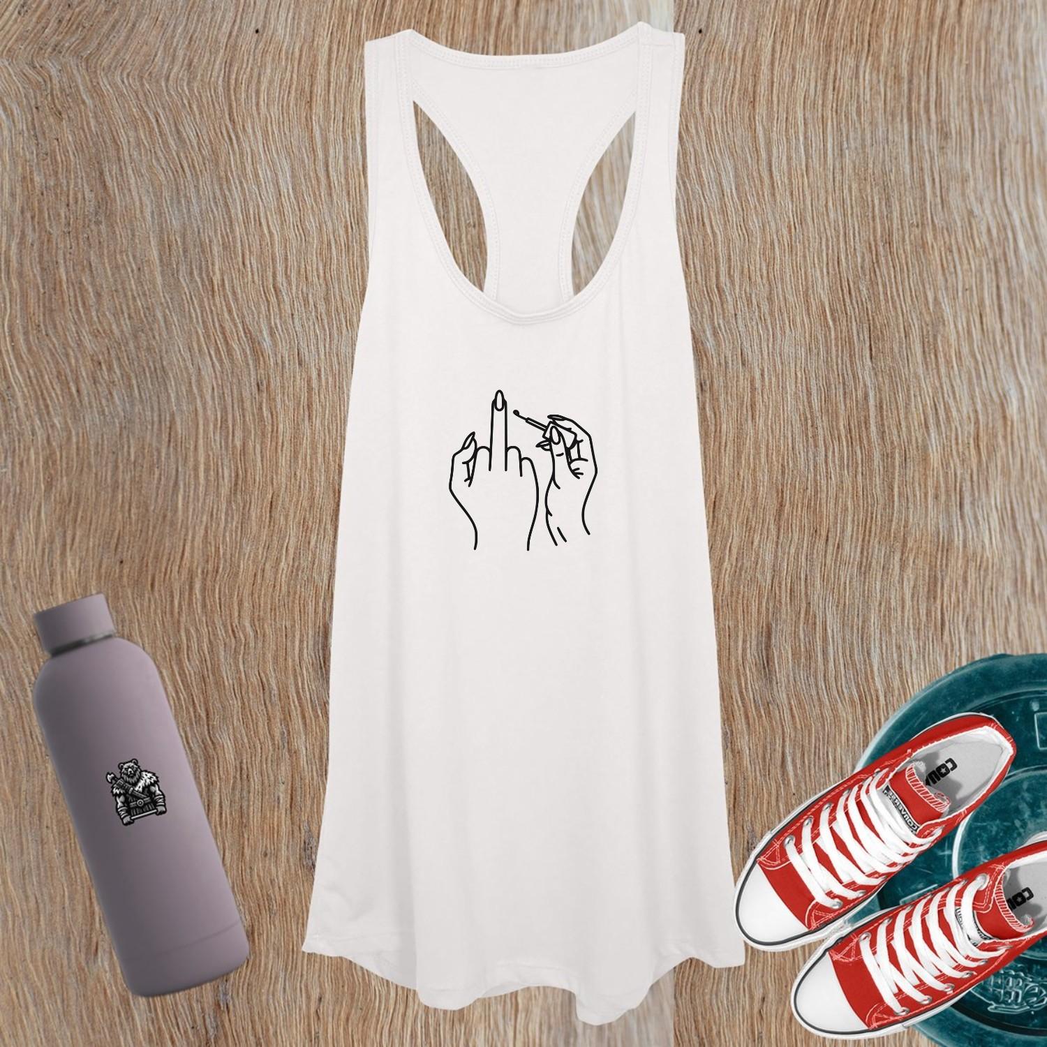 "Stylish women's gym tank top with bold graphic design promoting strength, perfect for workouts, layering, and daily fitness wear."