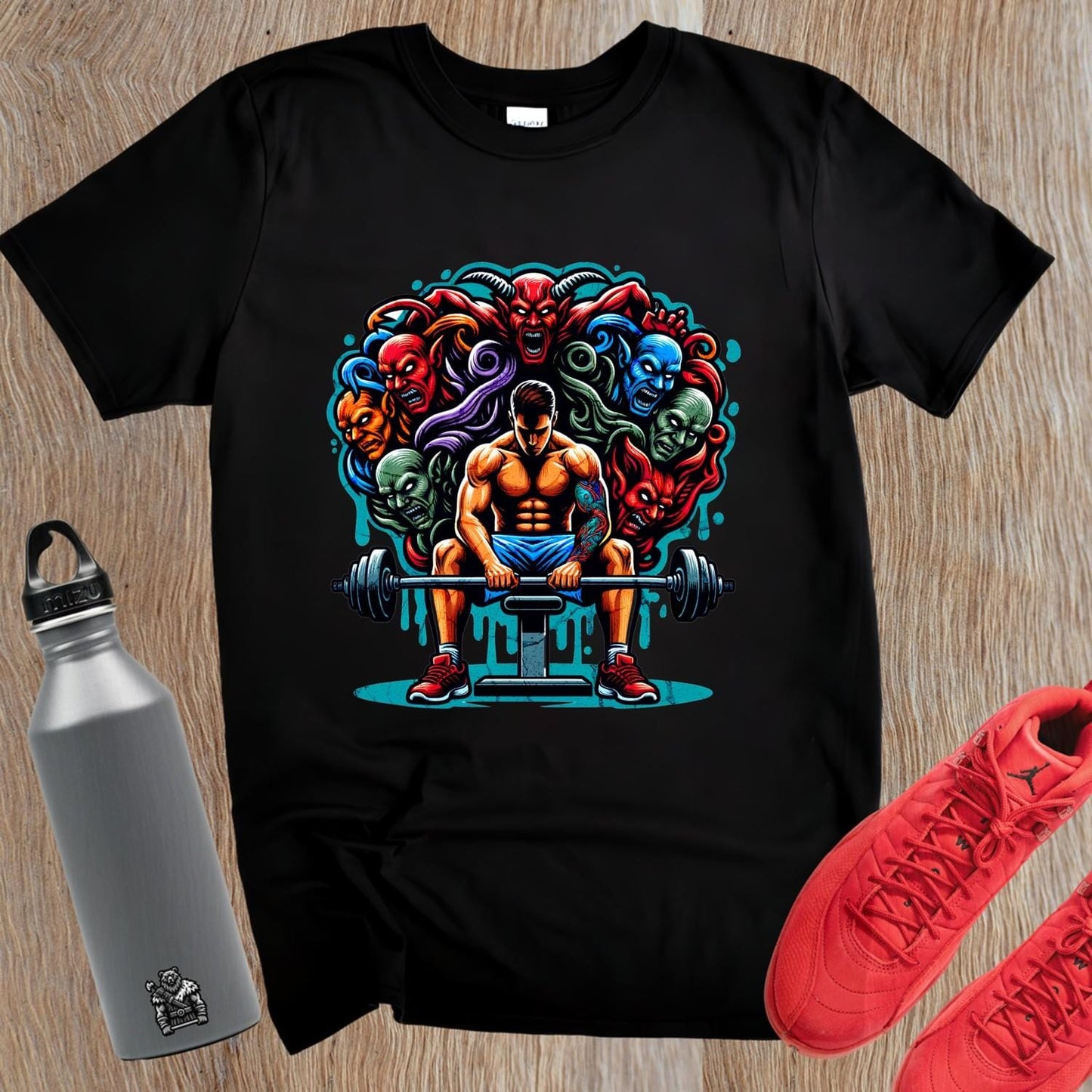 "Dynamic gym T-shirt featuring a powerful beast graphic symbolizing strength and resilience, perfect for fitness enthusiasts to inspire workouts."