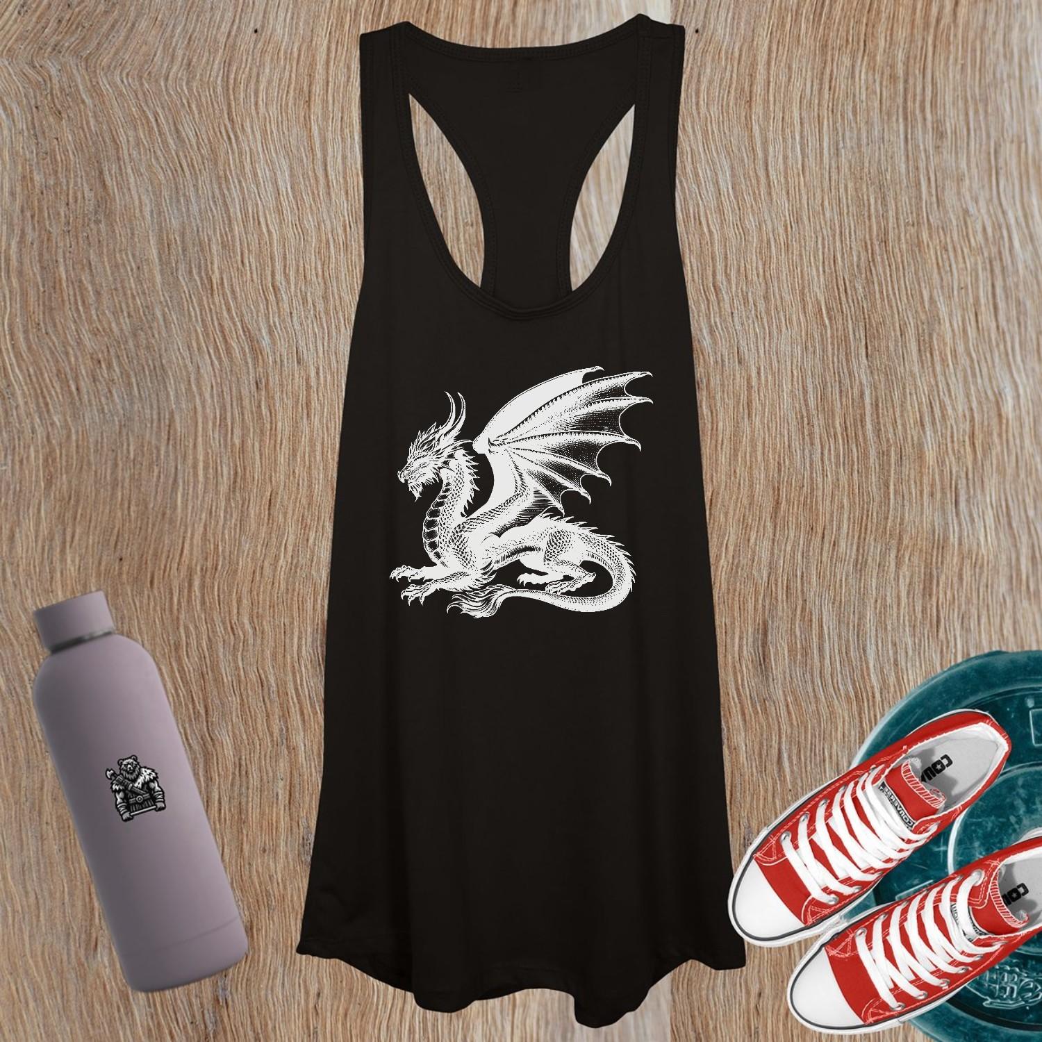 "Women's Dragon Tank Top featuring a fierce dragon design, perfect for gym workouts or casual outings, combined with a flattering fit."