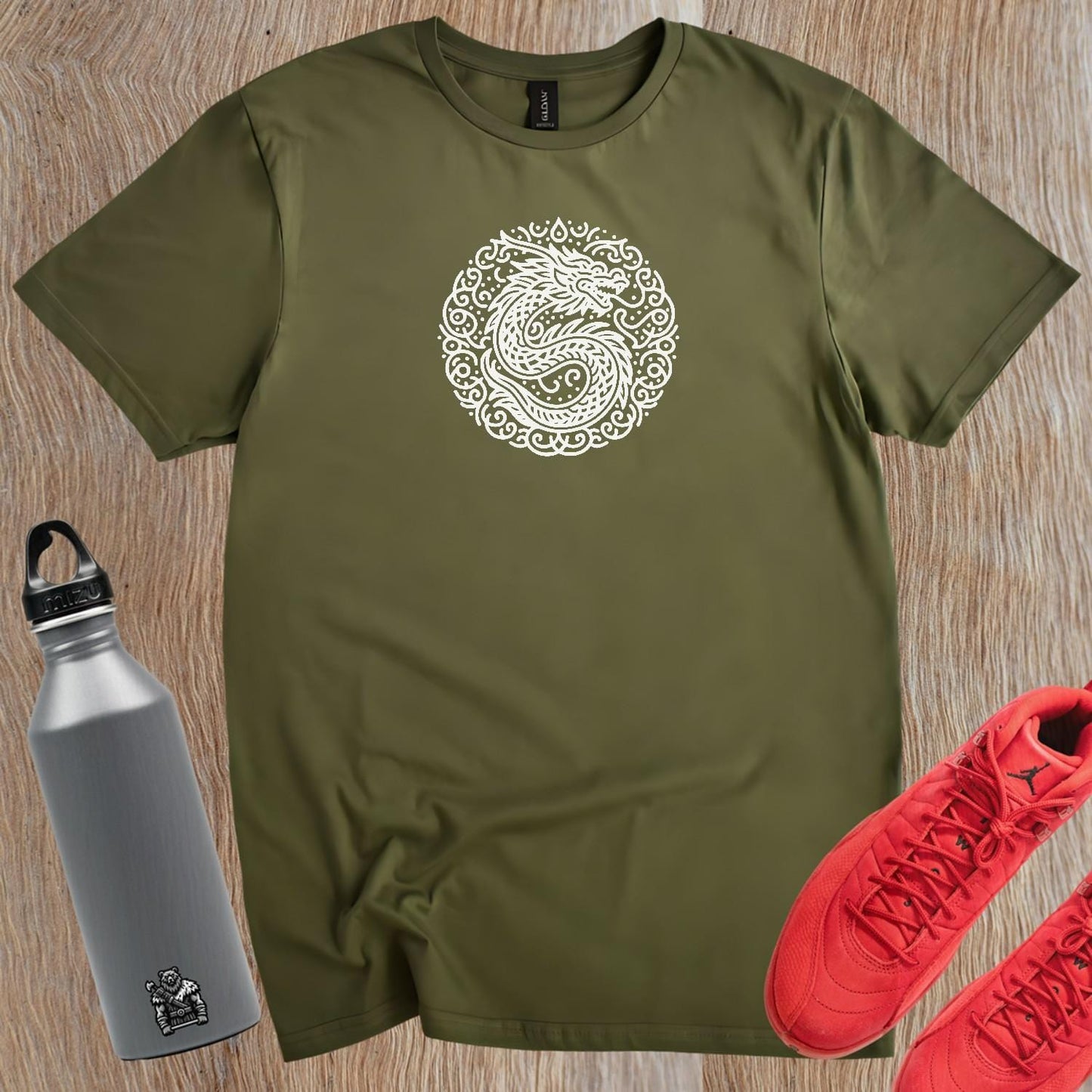 Bold dragon graphic T-shirt for gym enthusiasts, symbolizing strength and resilience. Perfect fit for workouts, showcasing community spirit.