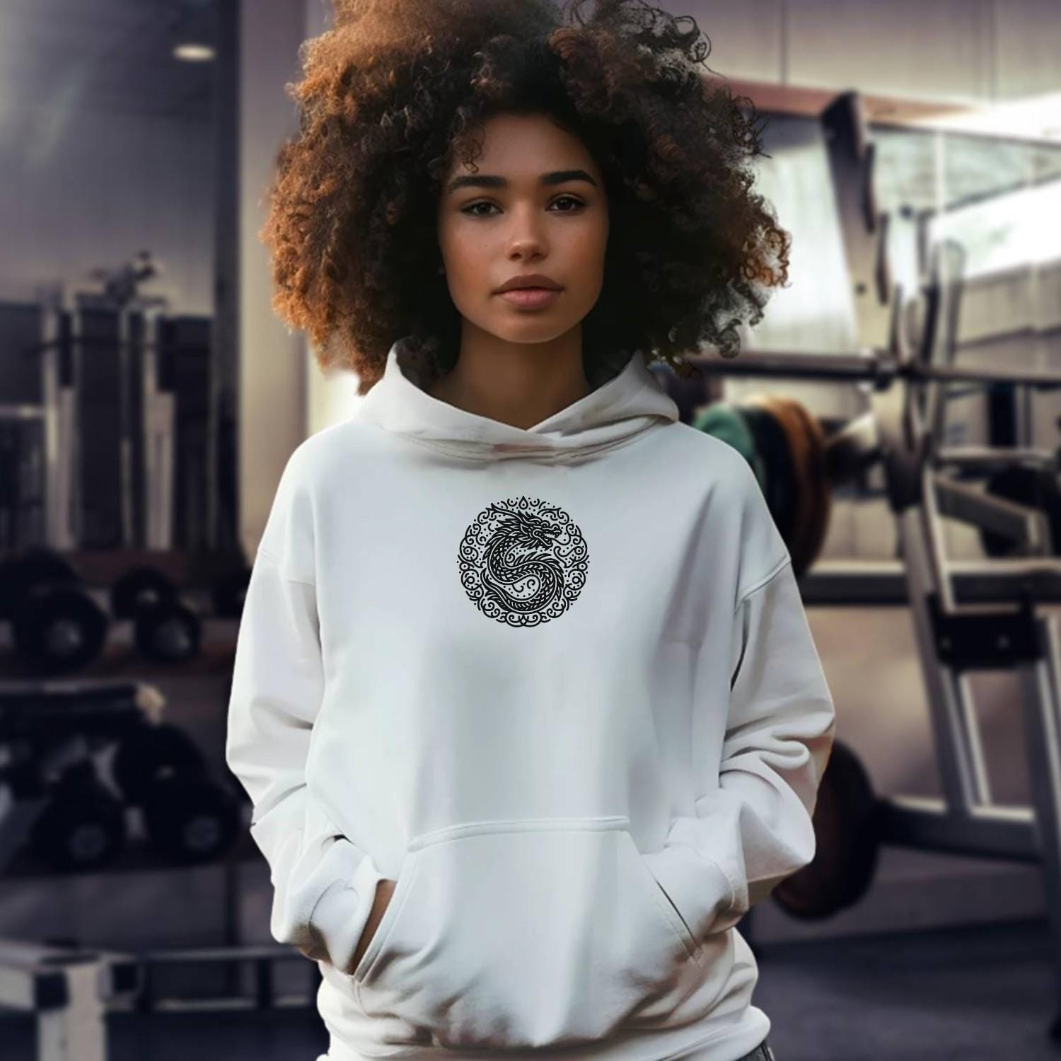 "Dynamic gym hoodie with bold motivational graphics, perfect for fitness enthusiasts. Versatile style suited for workouts and daily errands."