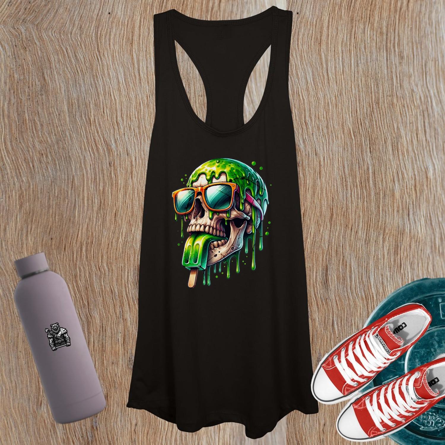 "Women's tank top featuring bold skull graphic, perfect for fearless fitness enthusiasts. Ideal for gym workouts and unique style."