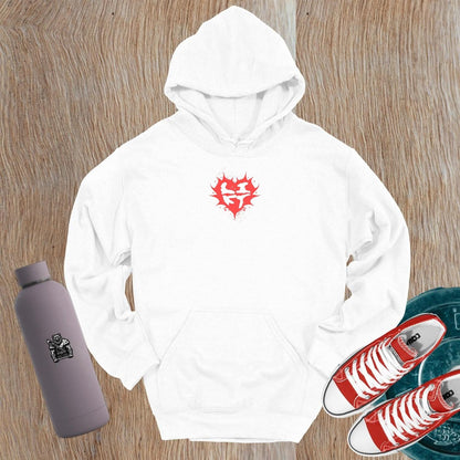 "Bold gym hoodie featuring a vibrant heart graphic and motivational design, perfect for fitness enthusiasts. Relaxed fit for comfort."