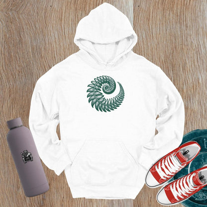 "Stylish fern design hoodie for gym and everyday wear, featuring intricate patterns symbolizing strength and resilience, perfect for active lifestyles."