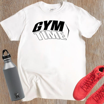 "Bold graphic gym T-Shirt featuring 'TIME' slogan, perfect for workouts and casual wear. Stylish and motivational athletic wear."