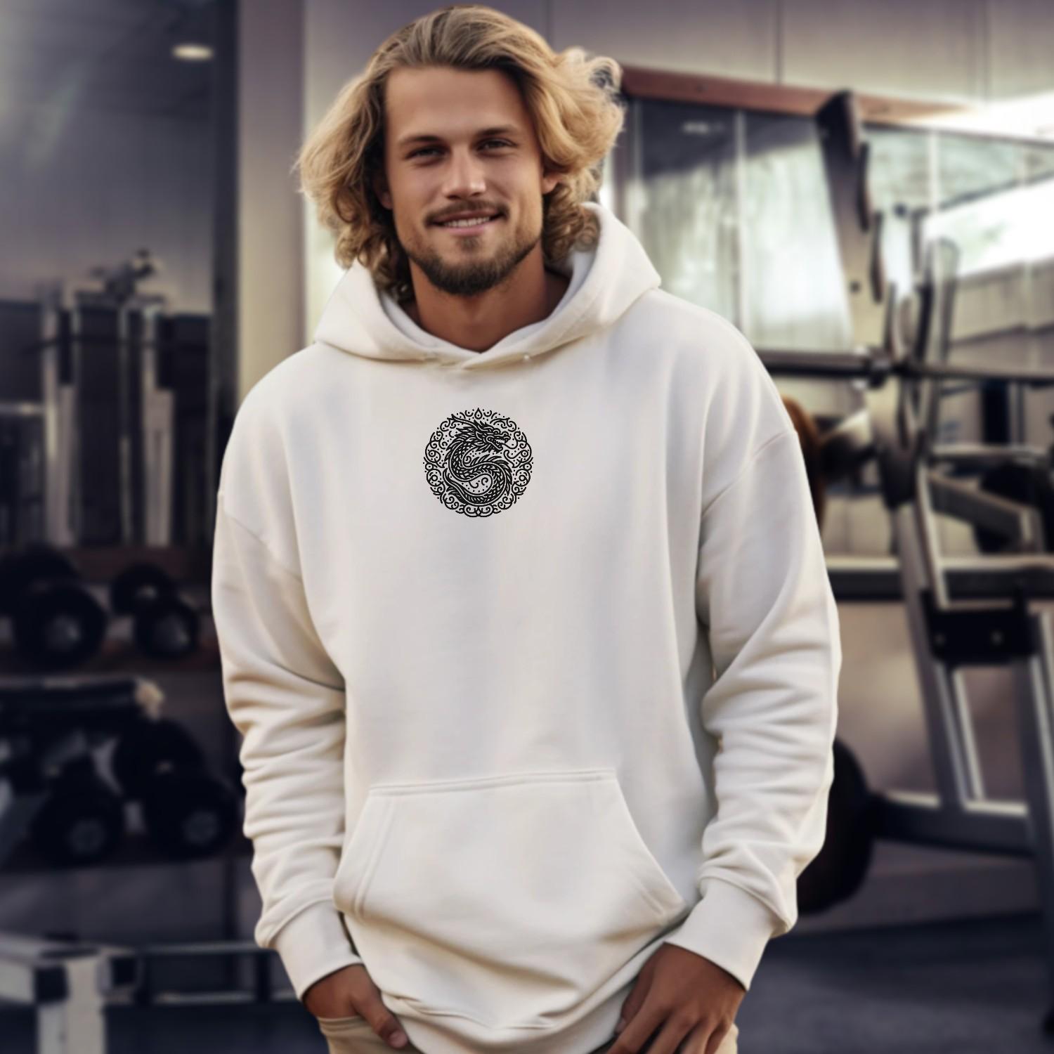 "Dynamic gym hoodie with bold motivational graphics, perfect for fitness enthusiasts. Versatile style suited for workouts and daily errands."