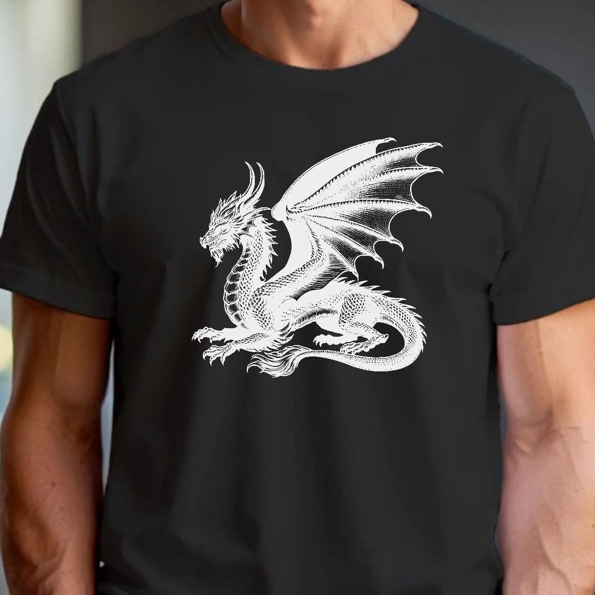 "Epic dragon design T-shirt featuring a fierce graphic, perfect for gym enthusiasts and casual wear, showcasing strength and determination."