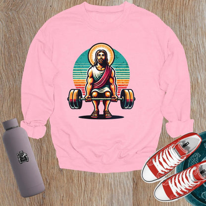 "Graphic gym sweatshirt featuring a bold design symbolizing strength and motivation, perfect for workouts and casual wear."