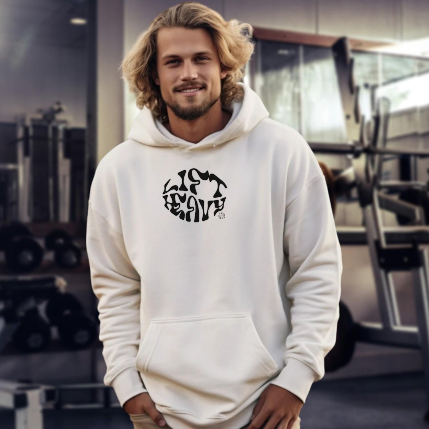 "Stylish gym hoodie featuring a bold, motivational graphic, designed for comfort and performance in workouts and casual wear."