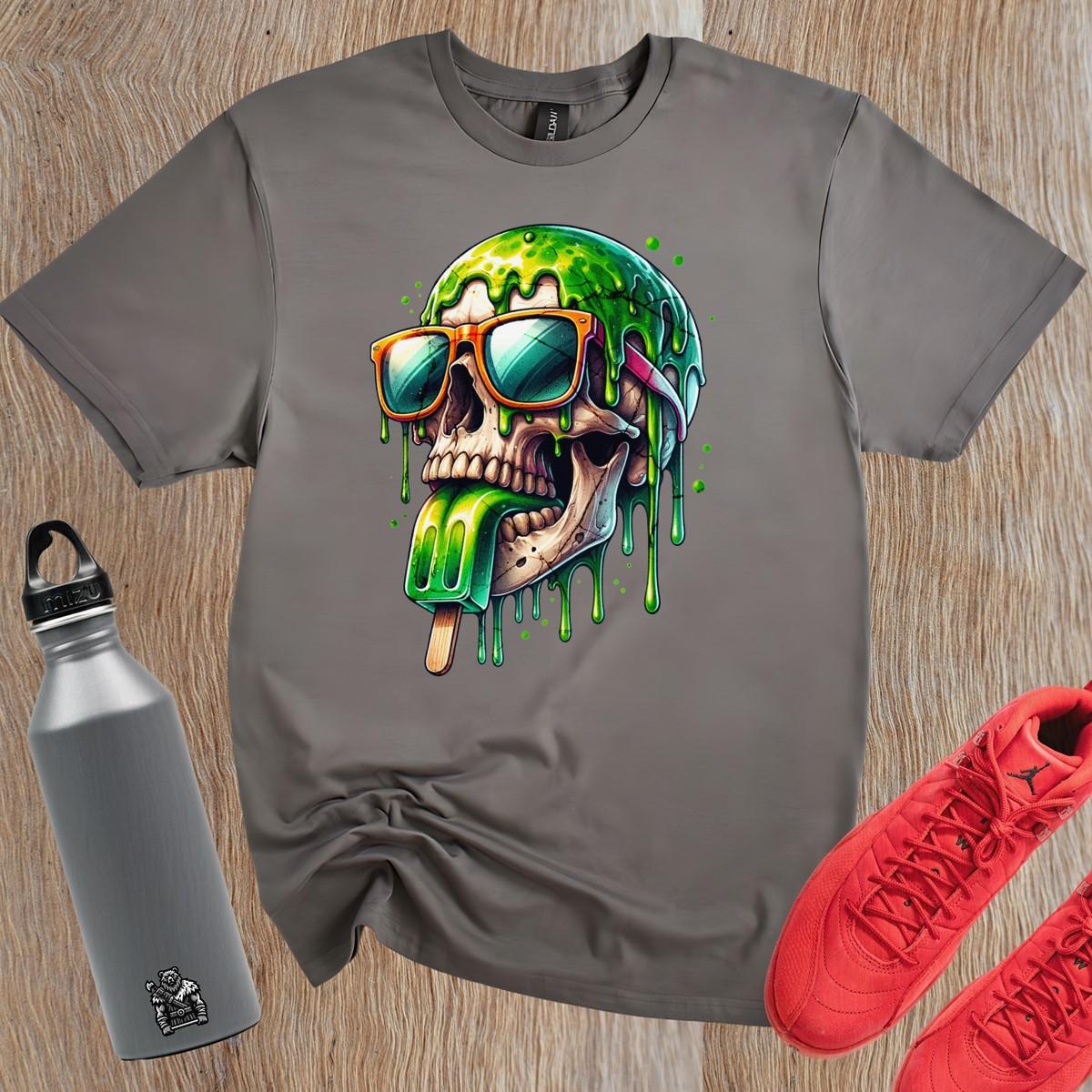 "Fierce skull graphic T-shirt for gym, featuring bold colors and edgy design. Perfect for workouts, casual outings, and self-expression."