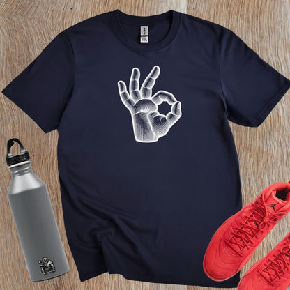 Alt text: "Bold graphic gym t-shirt featuring expressive hand design, perfect for fitness enthusiasts. Motivational workout apparel for lifting, running, and stretching."