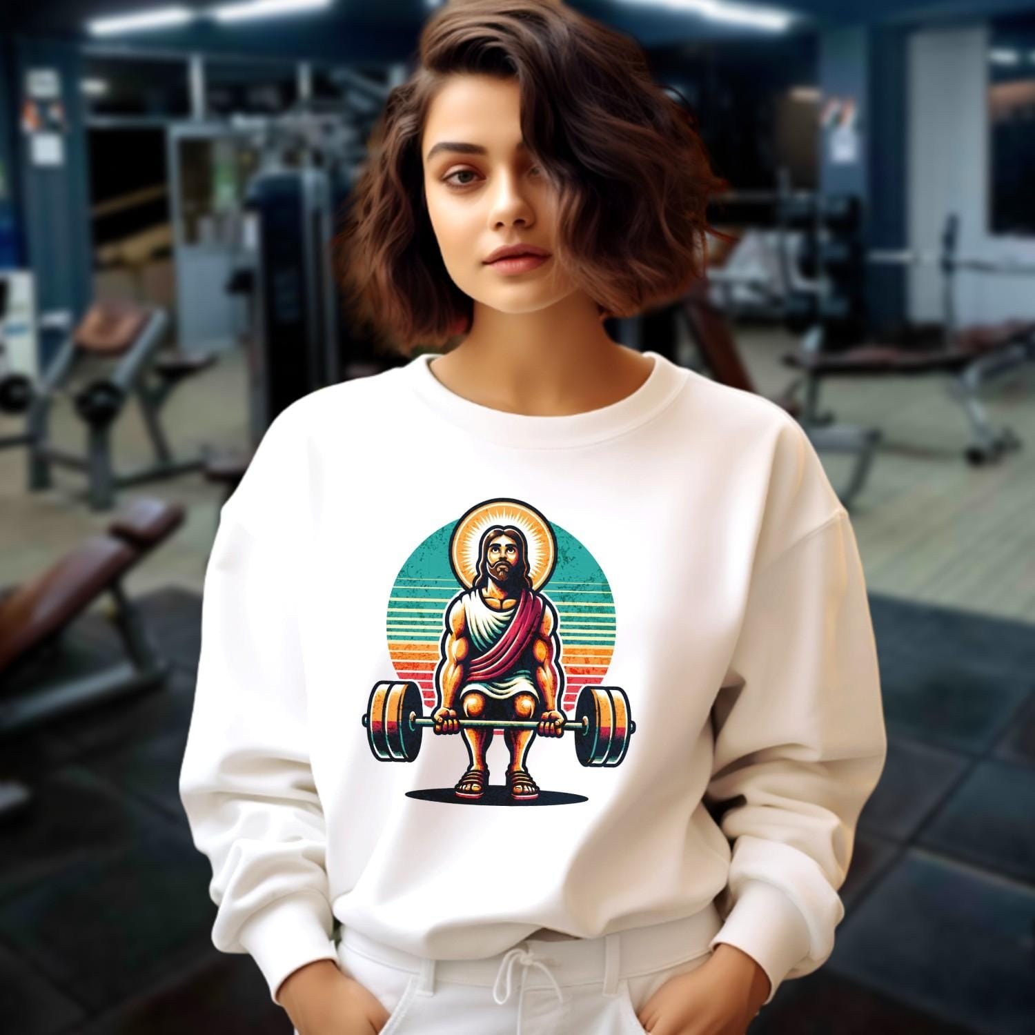 "Graphic gym sweatshirt featuring a bold design symbolizing strength and motivation, perfect for workouts and casual wear."