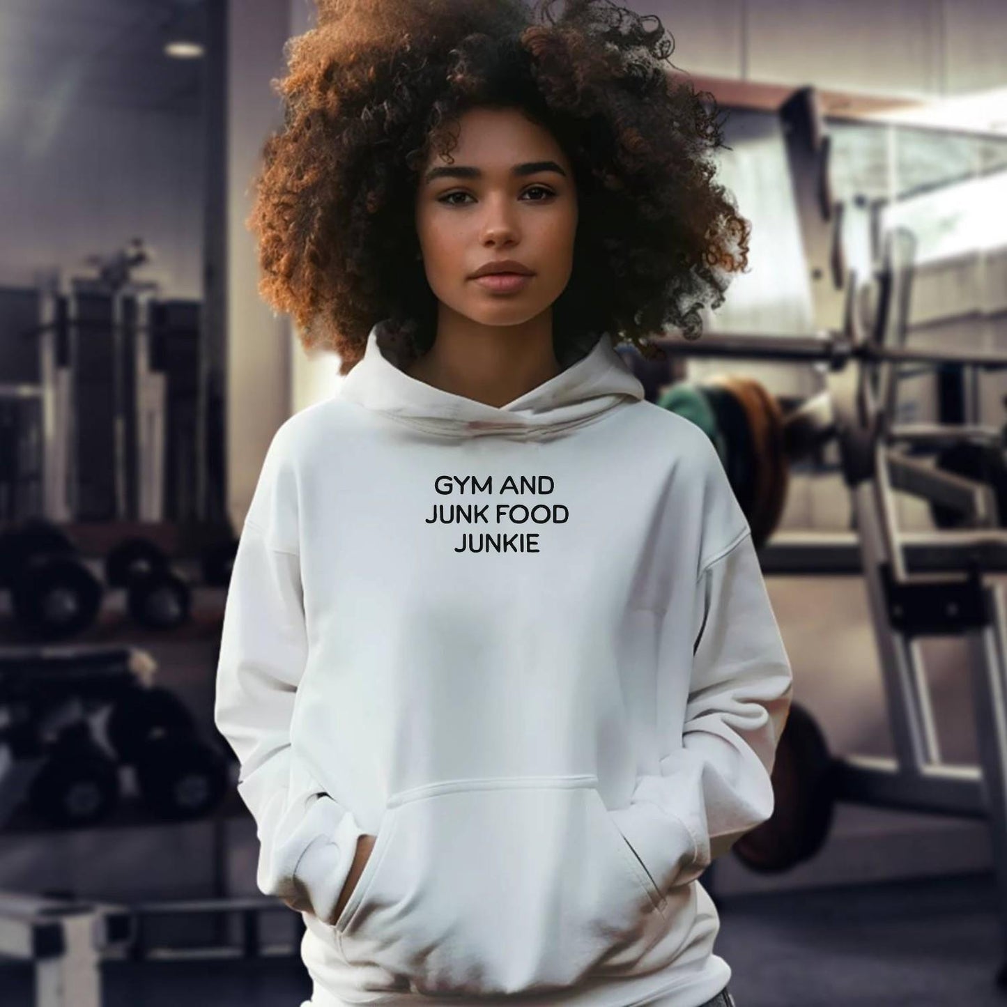 "Stylish gym hoodie with bold design, ideal for workouts; relaxed fit for comfort and movement, perfect for fitness and casual wear."