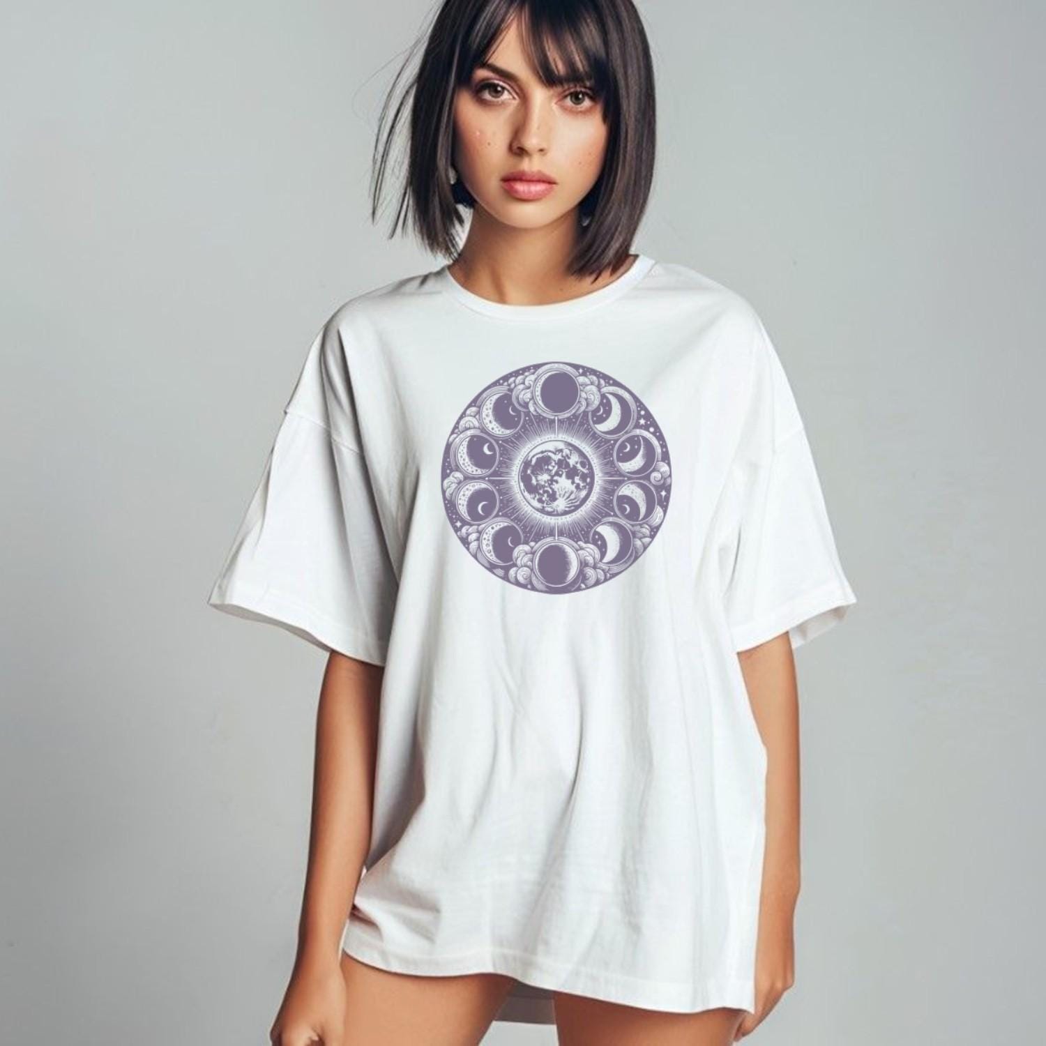 "Stylish Moon Phase T-Shirt for workouts, featuring a celestial design that inspires fitness motivation. Perfect for yoga and running."