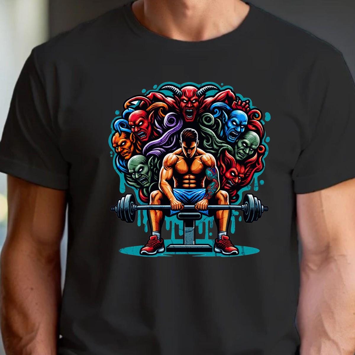 "Dynamic gym T-shirt featuring a powerful beast graphic symbolizing strength and resilience, perfect for fitness enthusiasts to inspire workouts."