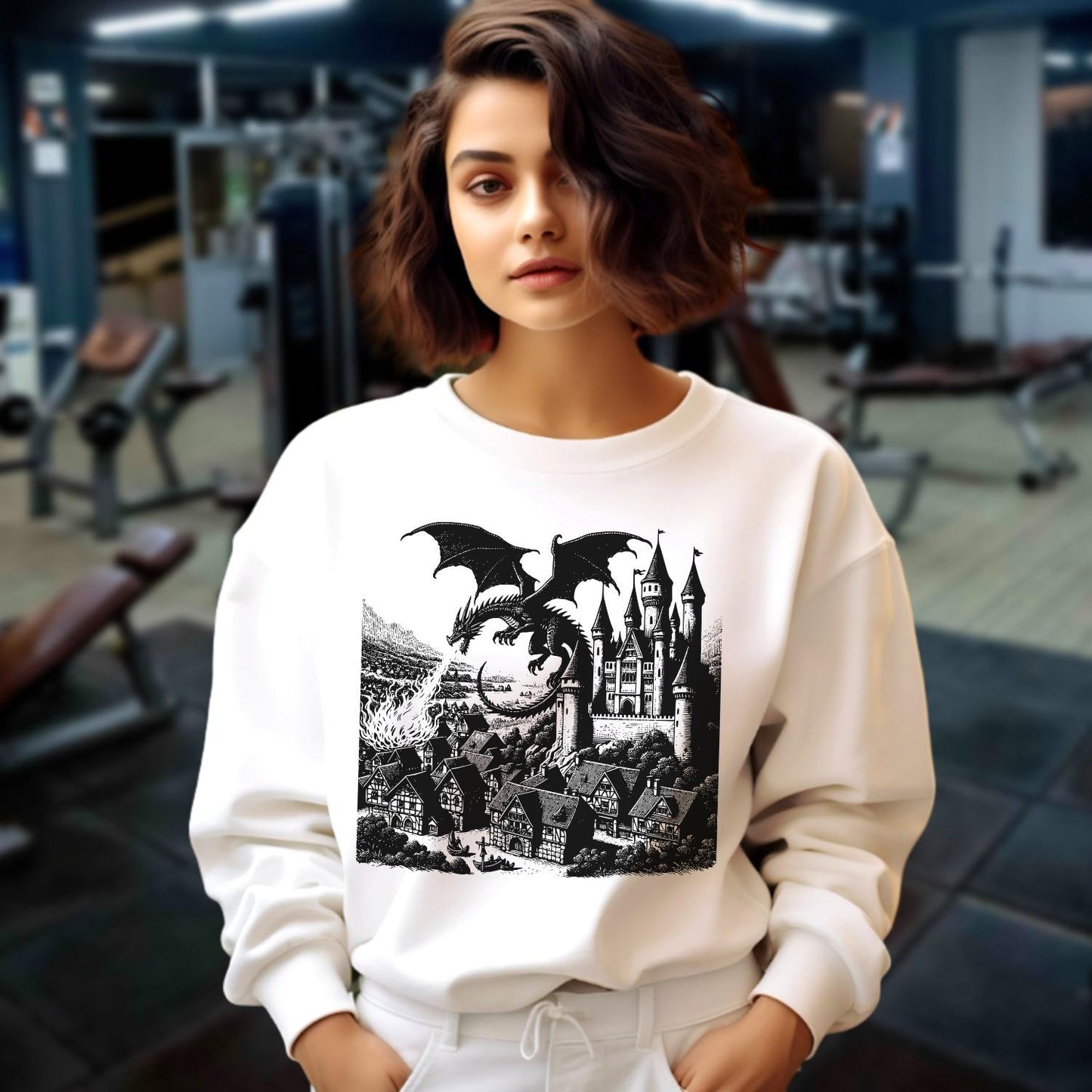 "Stylish gym sweatshirt featuring a bold graphic design that embodies strength and motivation, perfect for workouts or casual wear."