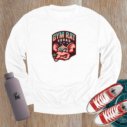 "Vibrant Gym Rat Squad sweatshirt, showcasing a motivational design for fitness lovers. Perfect for workouts or casual wear, embodying dedication."