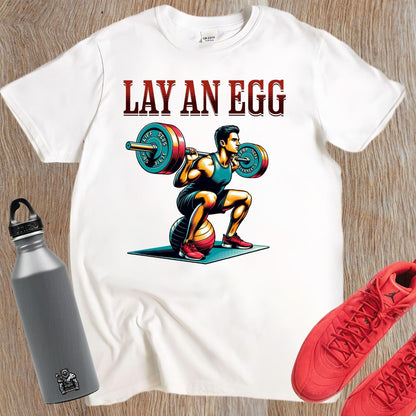 Alt text: "Bold gym T-shirt featuring a dynamic lifter in action; perfect for fitness enthusiasts. Motivational design for workouts."