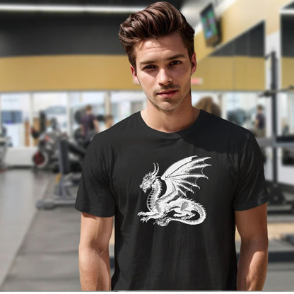 "Epic dragon design T-shirt featuring a fierce graphic, perfect for gym enthusiasts and casual wear, showcasing strength and determination."