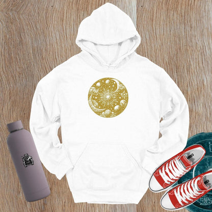"Celestial-themed gym hoodie featuring a stunning cosmic design, perfect for workouts and stylish training sessions. Relaxed fit."