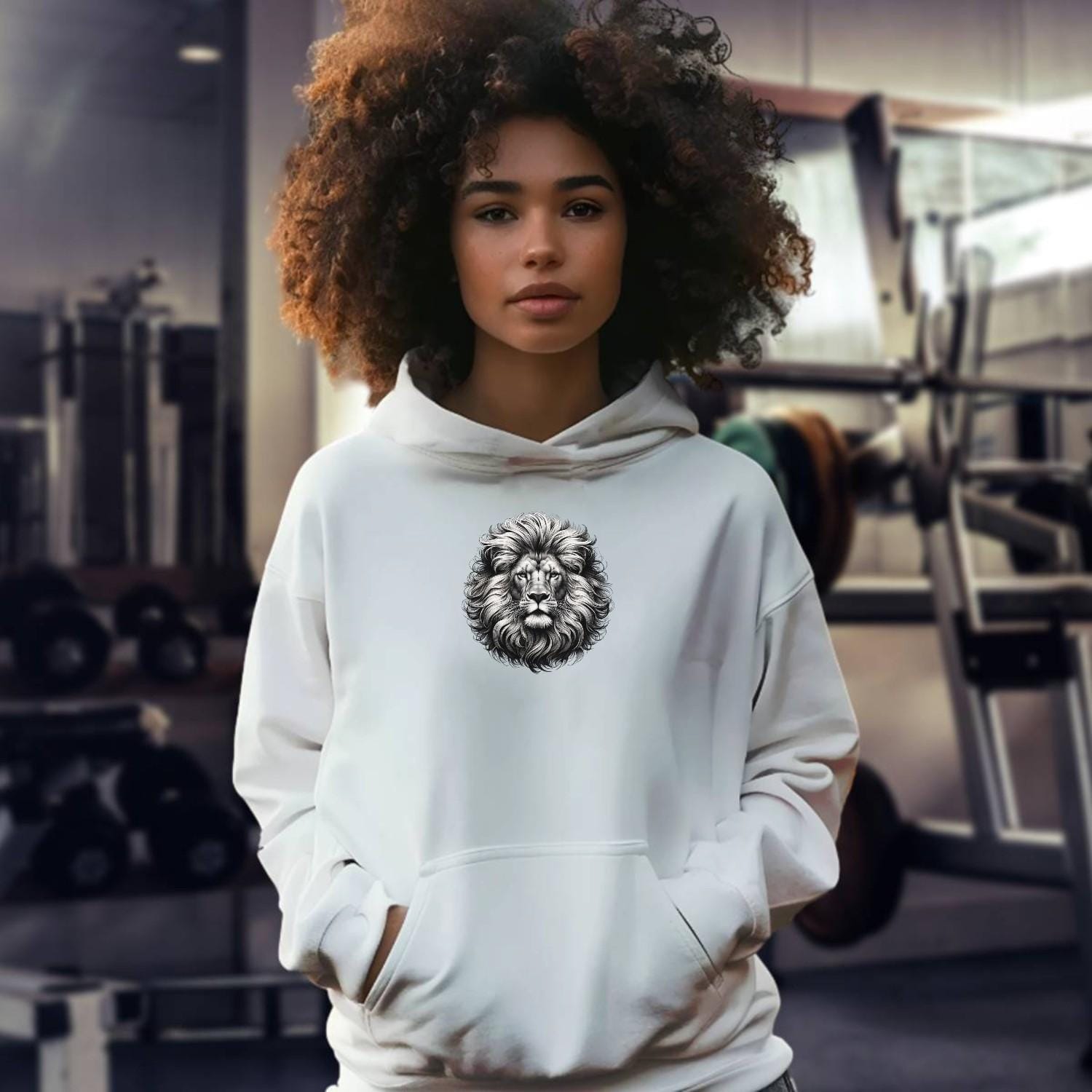 "Stylish Lion Hoodie featuring bold lion graphic, symbolizing strength and resilience, ideal for workouts and casual wear."