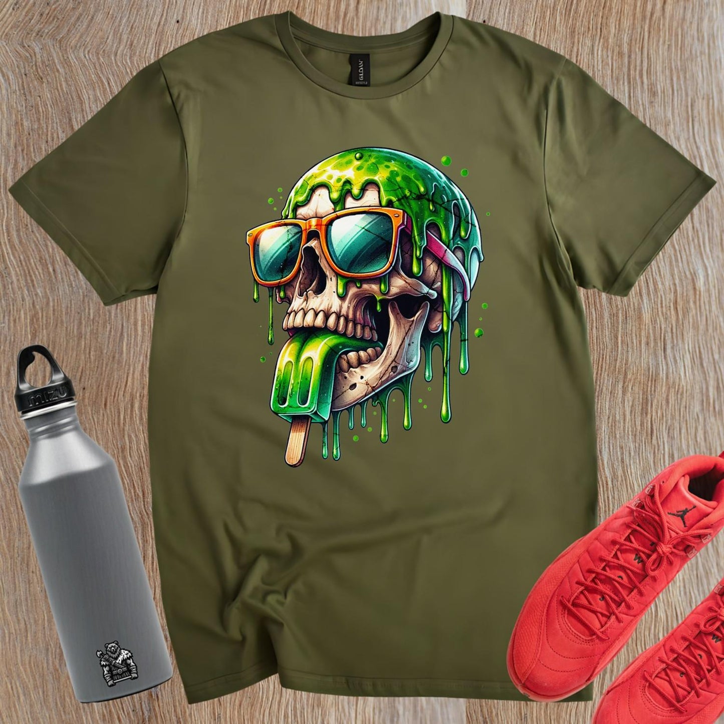 "Fierce skull graphic T-shirt for gym, featuring bold colors and edgy design. Perfect for workouts, casual outings, and self-expression."