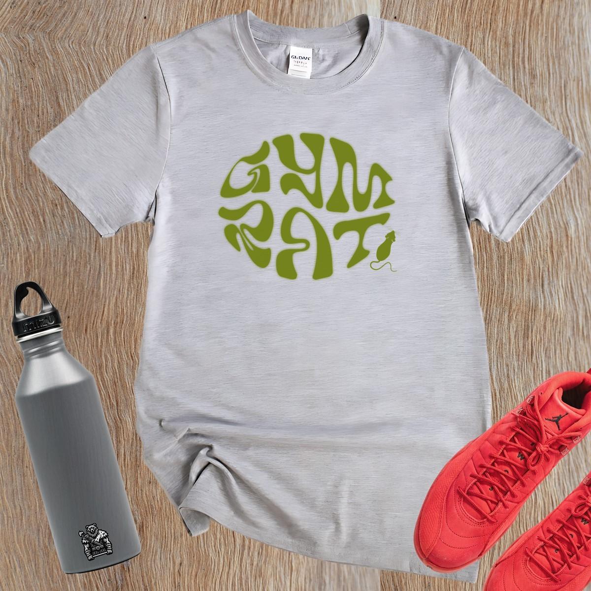 "Bold 'Gym Rat' T-shirt featuring a playful design celebrating fitness dedication. Ideal for workouts and casual outings. Embrace strength!"